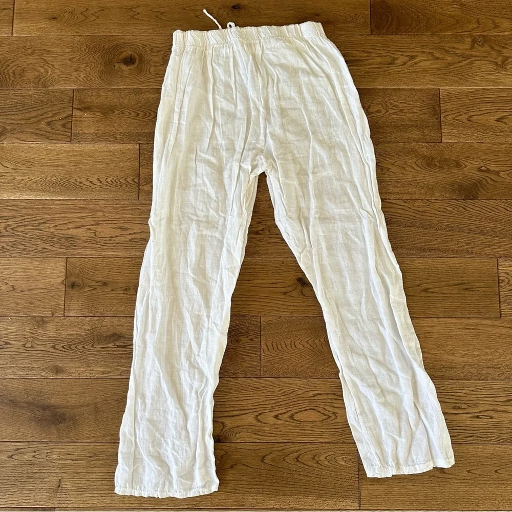 100% White Linen Pants Straight Leg Style Made In Italy